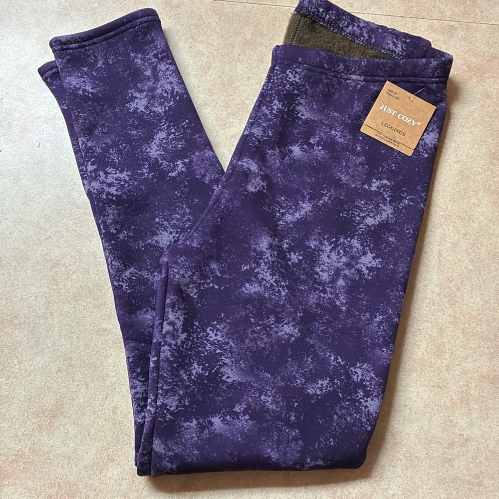 NWT Just Cozy Purple Marble Faux Fur Lined Leggings Size XL